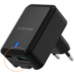 CANYON H-20?, PD 20W/QC3.0 18W WALL Charger with 1-USB A+ 1-USB-C Input: 100V-240V, Output: 1 port charge: USB-C:PD 20W 