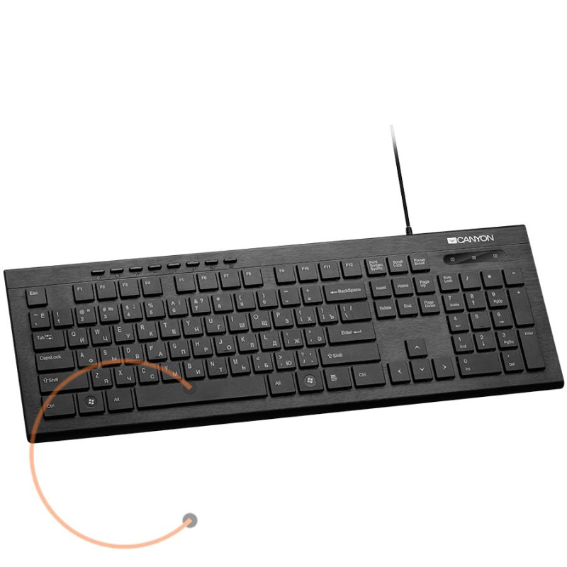 CANYON Multimedia wired keyboard, 104 keys, slim and brushed finish design, white backlight, chocolate key caps, AD layout 