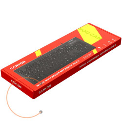 CANYON Multimedia wired keyboard, 104 keys, slim and brushed finish design, white backlight, chocolate key caps, AD layout 